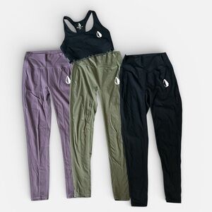 Tachuntfish Women's Leggings Set - Black, Purple, and Green, Small